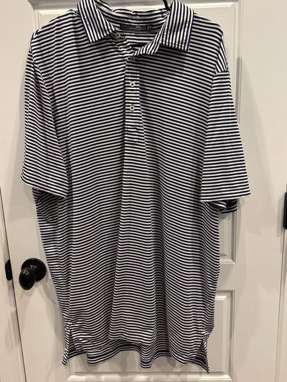 RLX Men's Short-Sleeve Striped Polo Shirt - Navy & White